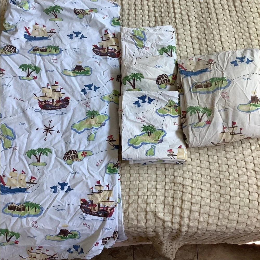 Pottery Barn Kids Bermuda Fish Twin Duvet Sheet Pillow Cases Covers